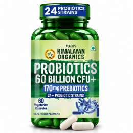 Vlado's Himalayan Organics: Probiotics 60 Billion CFU + 170Mg Prebiotics + 24 Strains Supplement | Better Nutrient Absorption | Healthy Digestion, Stronger Immunity & Overall Wellness - 60 Veg Capsules