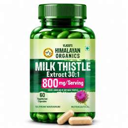 Vlado's Himalayan Organics: Milk Thistle Extract Detox Supplement For Men And Women With 800Mg Of Silybum Marianum For Healthy Liver | Helps in Cleanse Liver - 60 Vegetarian Capsules