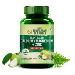Vlado's Himalayan Organics: Plant Based Calcium Magnesium + Zinc | Vitamin D3+k2 Supplement For Stronger Bones | Boost Immunity | Healthy Heart | Muscle Growth - 60 veg Tablet