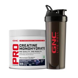 GNC: Creatine Monohydrate with Shaker Combo | 250gm | Blueberry | 750ml