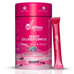 Wishnew Wellness: BEAUTY COLLAGEN COMPLEX | 21 Servings | Healthy Hair, Skin & Nails | Blueberry Flavor