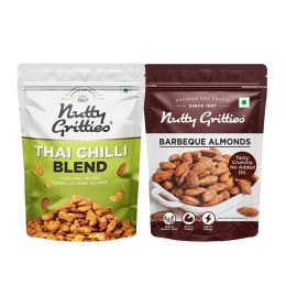 Nutty Gritties: Combo of Thai Chilli Blend For Protein - 200gm & Barbeque Almonds For Plant Based Protein - 200gm (Pack of 2)