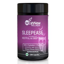 Wishnew Wellness: SLEEPEASE | 30 Capsules | Formulated for Restful & Deep Sleep | 100% Vegetarian