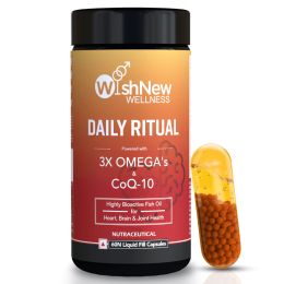 Wishnew Wellness: DAILY RITUAL | Triple Strength Fish Oil with Omega-3s & CoQ-10 | 60 Liquid Fill Capsules