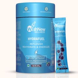 Wishnew Wellness: HYDRAFUEL Blueberry Flavor | Instant Drink Mix | 20 Servings | Replenish, Rehydrate & Energize | 100% Vegetarian