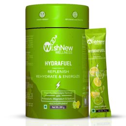 Wishnew Wellness: HYDRAFUEL Lemon & Lime Flavor | Instant Drink Mix | 20 Servings | Replenish, Rehydrate & Energize | 100% Vegetarian