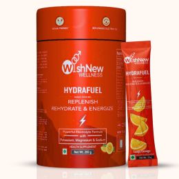 Wishnew Wellness: HYDRAFUEL Tangy Orange Flavor | Instant Drink Mix | 20 Servings | Replenish, Rehydrate & Energize | 100% Vegetarian