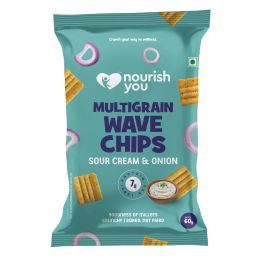 Nourish You: Organic Millet Snack - Multigrain Wave Chips  - Sour cream & Onion Flavour - Healthy Snacks ,  Gluten free -60gm