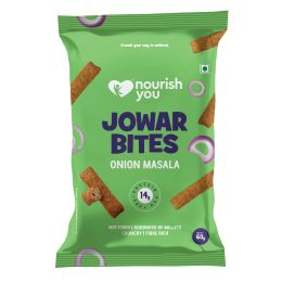 Nourish You: Organic Millet Snack - Jowar Bites( Chips ) - Onion Masala Flavour - Healthy Snacks ,  Gluten free -60gm