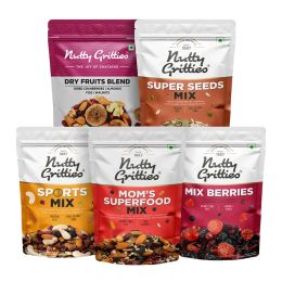 Nutty Gritties: Mixed Dry Fruits Combo Pack of 18 Nuts - Sports Mix, Mix Berries, Seeds Mix, Mom Superfood Mix and Dry Fruits Blend - 1.15Kg