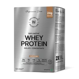 Wellbeing Nutrition: Whey Protein Isolate + Concentrate (Cappuccino)  213g Pack of 6  24g Protein, 12g EAA, 5.8g BCAA  Clinically Proven 2x Muscle Protein Synthesis 4B CFU Probiotics & Digestive Enzymes