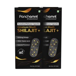 Panchamrit: 8 hrs Sustained Release Capsule 500mg Himalayan Shilajit+ with Gremin® Extract  Daily Energy Boost, Faster Muscle Recovery  2*60 caps