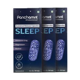 Panchamrit: Sustained Release Capsule For Sleep with 5mg Melatonin, 30mg Valerian Root Deep, Relaxing, Undisturbed Sleep Non-Habit Forming 3*30 Caps