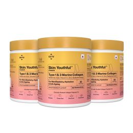 SETU: Skin Youthful Marine Collagen Powder Supplements for men and women,210 g | Hydrolyzed Collagen Peptides with N-Acetylglucosamine, Vitamin C, Zinc and Biotin | Supports Healthy Skin, Hair, Nails, Bones & Joint | Peach Mango Flavour (Pack of 3)