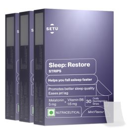 SETU: Sleep Restore Melatonin 5mg - 30 Orally Dissolving Strips (Pack of 3) | Plant Based 5 mg Melatonin | Promotes Relaxation & Sleep, Eases Jet Lag Strain, Non-Habit Forming | Tasty Mint Flavor