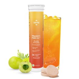 SETU: Vitamin C: Fizz - 20 Effervescent Tablets (Pack of 1) | Amla Extract and Zinc, Boost Immunity, Skin | Orange Flavour