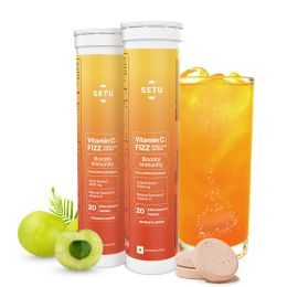 SETU: Vitamin C: Fizz - 40 Effervescent Tablets (Pack of 2) | Amla Extract and Zinc, Boost Immunity, Skin | Orange Flavour
