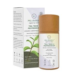 Juicy Chemistry: Tea Tree & Peppermint Dusting Powder, 35gm Vegan, Talc Free, for Men and Women, Daily Use for Face and Body, Skin Brightening, Oil Skin Control provides Matte Finish