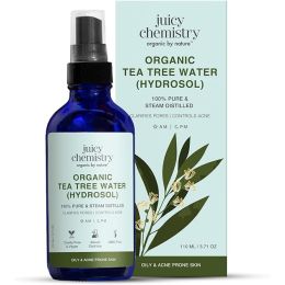 Juicy Chemistry: Organic Tea Tree Water 110ml | 100% Pure Steam Distilled Hydrosol For Skin, Hair & Body | Tea Tree Toner or Mist Spray | Certified, Cruelty & GMO Free, Vegan
