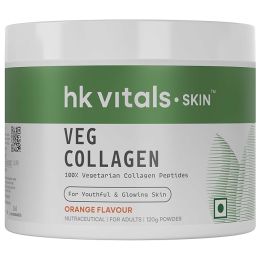 HK Vitals: Skin Radiance Veg Collagen Powder, 120g (Orange) | Vegetarian Collagen Supplements for Women & Men with Biotin, Vitamin C, E, Sodium Hyaluronate, for Healthy Skin, Hair & Nails