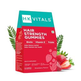 HK Vitals: Hair Strength Gummies, Biotin from Sesbania Extract, with Zinc, Vitamin C, A, and E, Vegan, Gluten Free, for Healthier Skin, Hair, and Nails, Strawberry, 30 Biotin Gummies