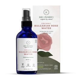 Juicy Chemistry: Organic Rose Water (Hydrosol), 110 ml | Face Toner for Glowing, Brighter and Hydrated Skin | Made with Bulgarian Damask Roses - Clinically Tested & 100% Certified Organic (Mist Spray Toner)