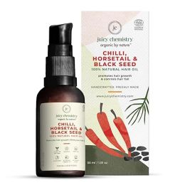 Juicy Chemistry: Chilli, Horsetail & Blackseed Hair Growth Oil, 30 ml | Enriched with Rosemary Oil & Kalonji Oil to Control Hair Fall | Clinically Proven Hair Growth Oil with Natural DHT Blockers for Men & Women | For Healthy Hair, Scalp Nourishment & Hair Regrowth | Der