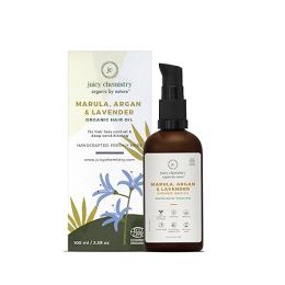 Juicy Chemistry: Marula, Argan, Lavender Hair Oil, 100 ml | Organic Hair Oil for Hair Fall Control & Deep Conditioning | Ecocert Certified Organic for Dry & Frizzy Hair | Cruelty-free & 100% Vegan