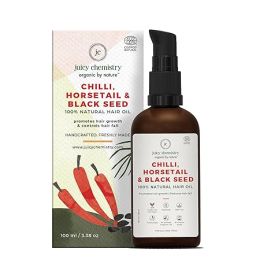 Juicy Chemistry: Chilli, Horsetail & Blackseed Hair Oil, 100 ml | Hair Growth Oil Enriched with Rosemary Oil & Kalonji Oil to Control Hair Fall | Clinically Proven Hair Growth Oil with Natural DHT Blockers for Men & Women | For Healthy Hair, Scalp Nourishment & Hair Grow