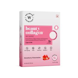 Wellbeing Nutrition: Beauty Korean Marine Collagen | Type 1 & 3 Peptides, Hyaluronic Acid, Astaxanthin, Biotin, Vit C | Hydration, Elasticity, Hair Growth, Anti-aging | Strawberry Watermelon 6 Sachets
