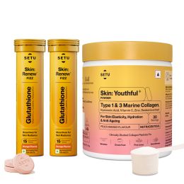 SETU: Skin Combo Pack of 2 | Skin Renew Fizz - 30 Tablets & Skin Youthful Marine Collagen Powder - 30 Scoop | Supports Detoxification