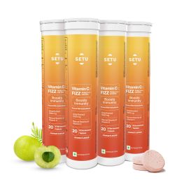 SETU: Vitamin C: Fizz - 80 Effervescent Tablets (Pack of 4) | Amla Extract and Zinc, Boost Immunity, Skin | Orange Flavour