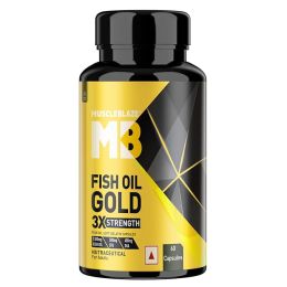 HK Vitals: Omega 3 Fish Oil Gold, 1300mg Omega 3  with 500mg EPA & 400mg DHA, 3x Triple Strength Formula, No Fishy Aftertaste, 60 Omega 3 Fish Oil Capsules