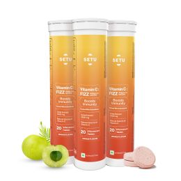 SETU: Vitamin C: Fizz - 60 Effervescent Tablets (Pack of 3) | Amla Extract and Zinc, Boost Immunity, Skin | Orange Flavour