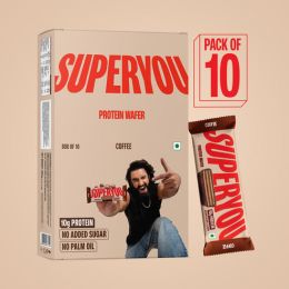 SuperYou: Coffee Protein Wafer Bars (Pack of 10)|10g Protein, 3g Fiber, No Added Sugar|Yeast Fermented Protein