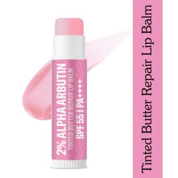 Bake Cosmetics: 2% Alpha Arbutin Tinted Butter Brightening Lip Balm SPF 55 PA++++ with Niacinamide For Dark, Pigmented, Dry & Chapped Lips For UVA/B Rays Sun Protection 