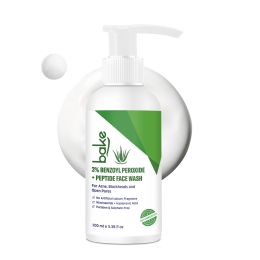 Bake Cosmetics: 3% Benzoyl Peroxide + Peptide Milky Face Wash For Reduces Acne, Open Pores & Blackheads