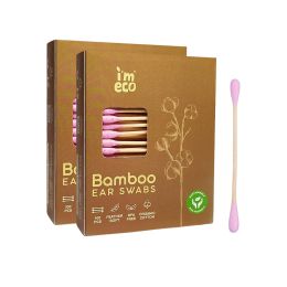 Amwoodo: Bamboo Ear Swabs | 100 Soft Double-Tip Cotton Buds | Pack of 2