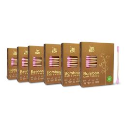 Amwoodo: Bamboo Ear Swabs | 100 Soft Double-Tip Cotton Buds | Pack of 6