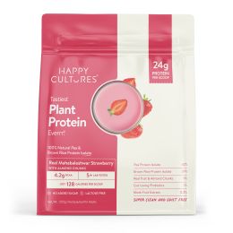 Happy Cultures: 24g Tastiest Plant Protein| Mahabaleshwar Strawberry & Almond Chunks - 505g