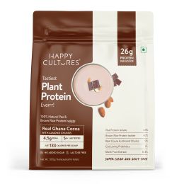 Happy Cultures: 26g Tastiest Plant Protein| Chocolate (Ghana Cocoa) & Almond Chunks  - 505g
