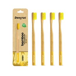 Amwoodo: Orby Plus Bamboo Toothbrush For Adults | 100% Natural Soft Bristles | Yellow | Pack of 4