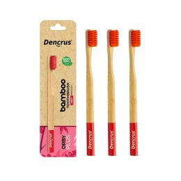 Amwoodo: Orby Plus Bamboo Toothbrush For Adults | 100% Natural Soft Bristles | Red | Pack of 3