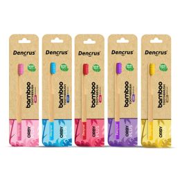 Amwoodo: Orby Plus Bamboo Toothbrush For Adults | 100% Natural Soft Bristles | Red, Blue, Yellow, Lavender, Pink | Pack of 5