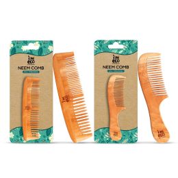 Amwoodo: Combo Of Dual Tooth & Wide Tooth Neem Wood Comb | Neem Comb | Pack of 2