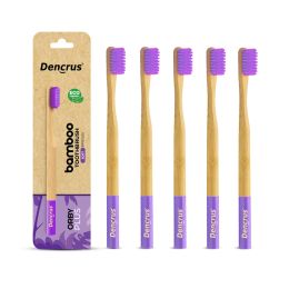 Amwoodo: Orby Plus Bamboo Toothbrush For Adults | 100% Natural Soft Bristles | Lavender | Pack of 5