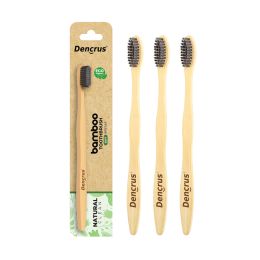 DENCRUS: Natural Clean Bamboo Toothbrush | Charcoal Activated Soft Bristles | Pack of 3