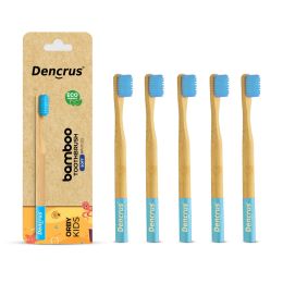 Amwoodo: Orby Kids Bamboo Toothbrush For Kids | 100% Natural Soft Bristles | Blue | Pack of 5