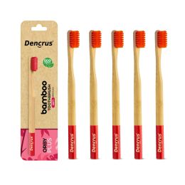 Amwoodo: Orby Plus Bamboo Toothbrush For Adults | 100% Natural Soft Bristles | Red | Pack of 5