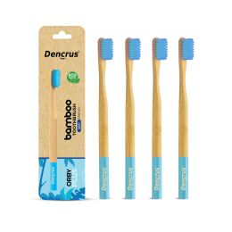Amwoodo: Orby Plus Bamboo Toothbrush For Adults | 100% Natural Soft Bristles | Blue | Pack of 4